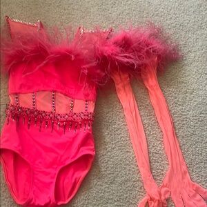 Pink Feathered Dance Costume